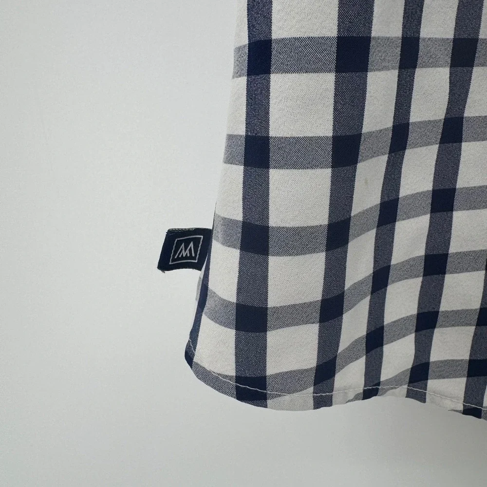 Mizzen + Main Mens Performance Short Sleeve Gingham Shirt Navy White Classic M